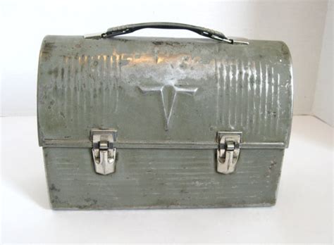 vintage metal denium print lunch box with dog|1975 Vintage Metal Lunch Box W/ Thermos Denim & Dog,.